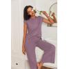 image:imageEkouaer Lounge Sets for Women Two Piece Outfits Knit Cap Sleeve Tops Wide Leg Pleated Pants Casual Dressy Sweater SetsPurple