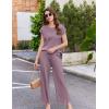 image:imageEkouaer Lounge Sets for Women Two Piece Outfits Knit Cap Sleeve Tops Wide Leg Pleated Pants Casual Dressy Sweater SetsPurple