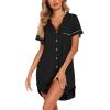 image:imageEkouaer Nightgowns for Women Button Down Night Gowns Short Sleeve Sleep Shirt V Neck Nightshirt Soft Sleepwear Pajams DressBlack