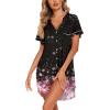 image:imageEkouaer Nightgowns for Women Button Down Night Gowns Short Sleeve Sleep Shirt V Neck Nightshirt Soft Sleepwear Pajams DressBlack Pink Floral