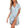 image:imageEkouaer Nightgowns for Women Button Down Night Gowns Short Sleeve Sleep Shirt V Neck Nightshirt Soft Sleepwear Pajams DressBlue Floral
