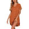 image:imageEkouaer Nightgowns for Women Button Down Night Gowns Short Sleeve Sleep Shirt V Neck Nightshirt Soft Sleepwear Pajams DressCamel