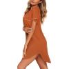image:imageEkouaer Nightgowns for Women Button Down Night Gowns Short Sleeve Sleep Shirt V Neck Nightshirt Soft Sleepwear Pajams DressCamel
