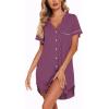 image:imageEkouaer Nightgowns for Women Button Down Night Gowns Short Sleeve Sleep Shirt V Neck Nightshirt Soft Sleepwear Pajams DressDeep Purple