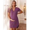 image:imageEkouaer Nightgowns for Women Button Down Night Gowns Short Sleeve Sleep Shirt V Neck Nightshirt Soft Sleepwear Pajams DressDeep Purple