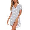 image:imageEkouaer Nightgowns for Women Button Down Night Gowns Short Sleeve Sleep Shirt V Neck Nightshirt Soft Sleepwear Pajams DressGrey Star