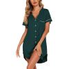 image:imageEkouaer Nightgowns for Women Button Down Night Gowns Short Sleeve Sleep Shirt V Neck Nightshirt Soft Sleepwear Pajams DressLake Green