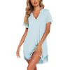 image:imageEkouaer Nightgowns for Women Button Down Night Gowns Short Sleeve Sleep Shirt V Neck Nightshirt Soft Sleepwear Pajams DressLight Blue