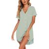 image:imageEkouaer Nightgowns for Women Button Down Night Gowns Short Sleeve Sleep Shirt V Neck Nightshirt Soft Sleepwear Pajams DressLight Green