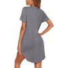 image:imageEkouaer Nightgowns for Women Button Down Night Gowns Short Sleeve Sleep Shirt V Neck Nightshirt Soft Sleepwear Pajams DressMight Grey