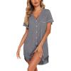 image:imageEkouaer Nightgowns for Women Button Down Night Gowns Short Sleeve Sleep Shirt V Neck Nightshirt Soft Sleepwear Pajams DressMight Grey