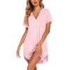 image:imageEkouaer Nightgowns for Women Button Down Night Gowns Short Sleeve Sleep Shirt V Neck Nightshirt Soft Sleepwear Pajams DressMisty Rose