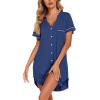 image:imageEkouaer Nightgowns for Women Button Down Night Gowns Short Sleeve Sleep Shirt V Neck Nightshirt Soft Sleepwear Pajams DressNavy