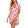 image:imageEkouaer Nightgowns for Women Button Down Night Gowns Short Sleeve Sleep Shirt V Neck Nightshirt Soft Sleepwear Pajams DressPink Bow