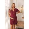 image:imageEkouaer Nightgowns for Women Button Down Night Gowns Short Sleeve Sleep Shirt V Neck Nightshirt Soft Sleepwear Pajams DressWine Red
