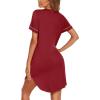 image:imageEkouaer Nightgowns for Women Button Down Night Gowns Short Sleeve Sleep Shirt V Neck Nightshirt Soft Sleepwear Pajams DressWine Red