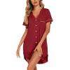 image:imageEkouaer Nightgowns for Women Button Down Night Gowns Short Sleeve Sleep Shirt V Neck Nightshirt Soft Sleepwear Pajams DressWine Red