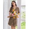 image:imageEkouaer Nightgowns for Women Button Down Night Gowns Short Sleeve Sleep Shirts Boyfriend Nightshirt Classic SleepwearBrown Leopard