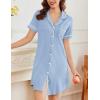 image:imageEkouaer Nightgowns for Women Button Down Sleepshirt Short Sleeve Nightshirt Boyfriend Pajamas V Neck Nightdress SXXXLClear Blue