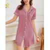 image:imageEkouaer Nightgowns for Women Button Down Sleepshirt Short Sleeve Nightshirt Boyfriend Pajamas V Neck Nightdress SXXXLGrey Purple