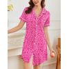 image:imageEkouaer Nightgowns for Women Button Down Sleepshirt Short Sleeve Nightshirt Boyfriend Pajamas V Neck Nightdress SXXXLRose Red Leopard