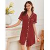 image:imageEkouaer Nightgowns for Women Button Down Sleepshirt Short Sleeve Nightshirt Boyfriend Pajamas V Neck Nightdress SXXXLWine Red