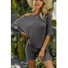 image:imageEkouaer Pajamas 2 Piece Lounge Sets Ribbed Knit Matching Outfits Tshirt Biker Shorts Sleepwear Loungewear SweatsuitsBlack Grey