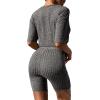 image:imageEkouaer Pajamas 2 Piece Lounge Sets Ribbed Knit Matching Outfits Tshirt Biker Shorts Sleepwear Loungewear SweatsuitsBlack Grey
