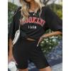 image:imageEkouaer Pajamas 2 Piece Lounge Sets Ribbed Knit Matching Outfits Tshirt Biker Shorts Sleepwear Loungewear SweatsuitsBlack Print