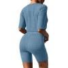 image:imageEkouaer Pajamas 2 Piece Lounge Sets Ribbed Knit Matching Outfits Tshirt Biker Shorts Sleepwear Loungewear SweatsuitsBlue