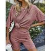 image:imageEkouaer Pajamas 2 Piece Lounge Sets Ribbed Knit Matching Outfits Tshirt Biker Shorts Sleepwear Loungewear SweatsuitsBurgundy