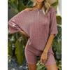 image:imageEkouaer Pajamas 2 Piece Lounge Sets Ribbed Knit Matching Outfits Tshirt Biker Shorts Sleepwear Loungewear SweatsuitsBurgundy