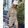 image:imageEkouaer Pajamas 2 Piece Lounge Sets Ribbed Knit Matching Outfits Tshirt Biker Shorts Sleepwear Loungewear SweatsuitsCamel