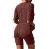 image:imageEkouaer Pajamas 2 Piece Lounge Sets Ribbed Knit Matching Outfits Tshirt Biker Shorts Sleepwear Loungewear SweatsuitsCaramel