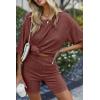 image:imageEkouaer Pajamas 2 Piece Lounge Sets Ribbed Knit Matching Outfits Tshirt Biker Shorts Sleepwear Loungewear SweatsuitsCaramel