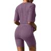 image:imageEkouaer Pajamas 2 Piece Lounge Sets Ribbed Knit Matching Outfits Tshirt Biker Shorts Sleepwear Loungewear SweatsuitsDark Purple