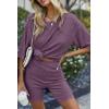 image:imageEkouaer Pajamas 2 Piece Lounge Sets Ribbed Knit Matching Outfits Tshirt Biker Shorts Sleepwear Loungewear SweatsuitsDark Purple
