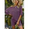 image:imageEkouaer Pajamas 2 Piece Lounge Sets Ribbed Knit Matching Outfits Tshirt Biker Shorts Sleepwear Loungewear SweatsuitsDark Purple
