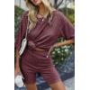 image:imageEkouaer Pajamas 2 Piece Lounge Sets Ribbed Knit Matching Outfits Tshirt Biker Shorts Sleepwear Loungewear SweatsuitsDark Red