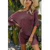 image:imageEkouaer Pajamas 2 Piece Lounge Sets Ribbed Knit Matching Outfits Tshirt Biker Shorts Sleepwear Loungewear SweatsuitsDark Red