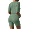 image:imageEkouaer Pajamas 2 Piece Lounge Sets Ribbed Knit Matching Outfits Tshirt Biker Shorts Sleepwear Loungewear SweatsuitsDeep Army Green