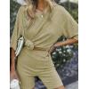 image:imageEkouaer Pajamas 2 Piece Lounge Sets Ribbed Knit Matching Outfits Tshirt Biker Shorts Sleepwear Loungewear SweatsuitsGray Green