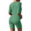 image:imageEkouaer Pajamas 2 Piece Lounge Sets Ribbed Knit Matching Outfits Tshirt Biker Shorts Sleepwear Loungewear SweatsuitsGreen
