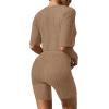 image:imageEkouaer Pajamas 2 Piece Lounge Sets Ribbed Knit Matching Outfits Tshirt Biker Shorts Sleepwear Loungewear SweatsuitsKhaki