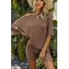 image:imageEkouaer Pajamas 2 Piece Lounge Sets Ribbed Knit Matching Outfits Tshirt Biker Shorts Sleepwear Loungewear SweatsuitsLight Brown