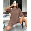 image:imageEkouaer Pajamas 2 Piece Lounge Sets Ribbed Knit Matching Outfits Tshirt Biker Shorts Sleepwear Loungewear SweatsuitsLight Brown
