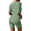 image:imageEkouaer Pajamas 2 Piece Lounge Sets Ribbed Knit Matching Outfits Tshirt Biker Shorts Sleepwear Loungewear SweatsuitsLight Green