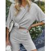 image:imageEkouaer Pajamas 2 Piece Lounge Sets Ribbed Knit Matching Outfits Tshirt Biker Shorts Sleepwear Loungewear SweatsuitsLight Grey
