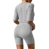 image:imageEkouaer Pajamas 2 Piece Lounge Sets Ribbed Knit Matching Outfits Tshirt Biker Shorts Sleepwear Loungewear SweatsuitsLight Grey