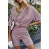 image:imageEkouaer Pajamas 2 Piece Lounge Sets Ribbed Knit Matching Outfits Tshirt Biker Shorts Sleepwear Loungewear SweatsuitsLight Pink